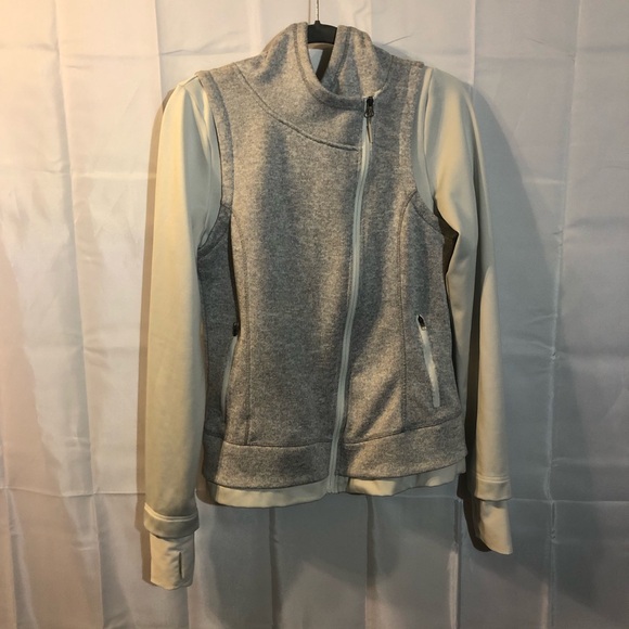 Mondetta White and Oatmeal Zip Up Hoodie with Thumb Holes - Size L - Picture 1 of 5